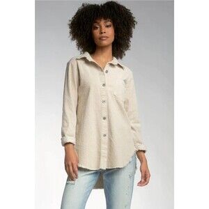 Elan Eve Stone Raw Hem Look Corduroy Shirt Jacket Shacket in MEDIUM
